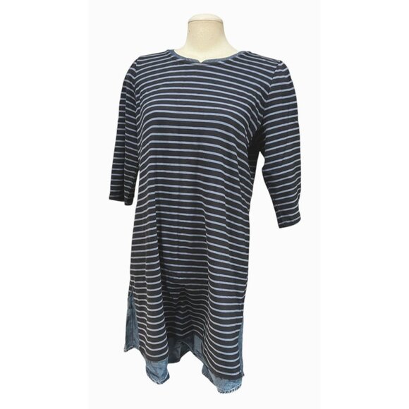 J. JIll Notched Neck Striped 3/4 Sleeve Casual Denim Lined Sheath Dress Sz Mediu - Picture 3 of 16